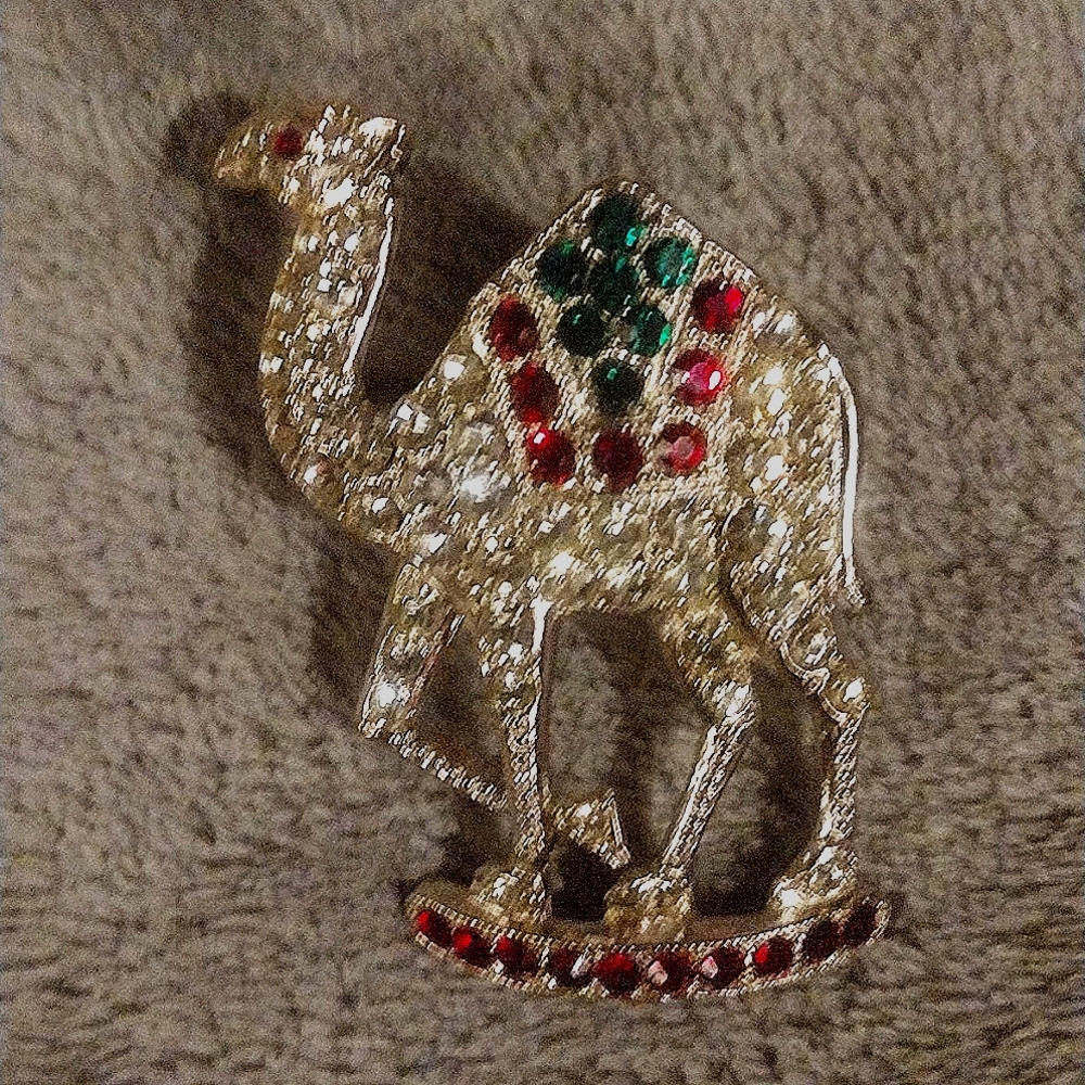 Large Figural Rhinestone Inset Vintage Camel Brooch- Signed ORA